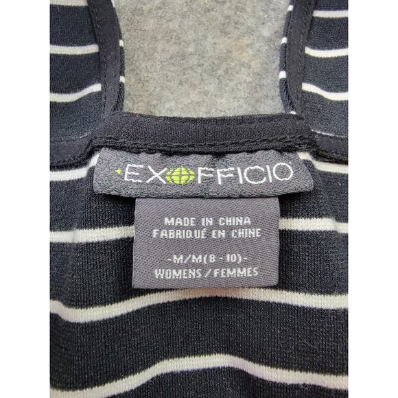ExOfficio Dress Womens Medium Black White Stripe Keyhole Back Ponte Fit Flare - Picture 2 of 12
